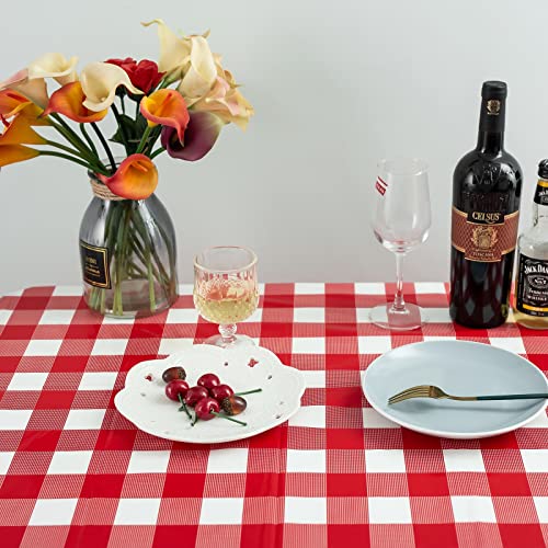 Image of Kesfey Red and White Checkered Tablecloths 3 Packs Red Gingham Plastic Table Cloths 54 X 108 Inches Disposable Waterproof Party Picnic Table Covers Rectangle Checkered Tablecover for Birthday Decor