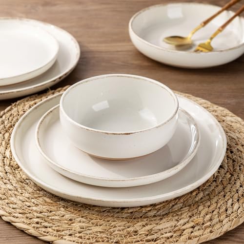 AmorArc 18 Pieces Ceramic Dinnerware Sets for 6, Handpainted Stoneware Plates and Bowls Set with Rustic Terracotta Underside, Scratch Resistant Dishes Set, Dishwasher & Microwave Safe by AmorArc - Image 4