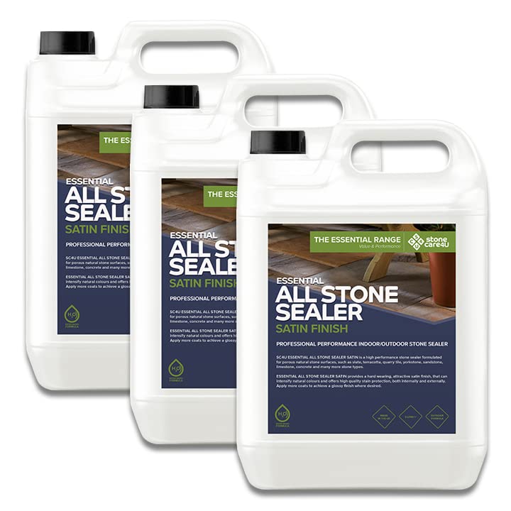 StoneCare4U - All Stone Sealer Satin - 3 x 5L - Gloss Enhancement Exterior Natural Stone Sealant for Sandstone, Limestone, Slate & More. Outdoor Patio Sealant for Patio, Drive & Paths