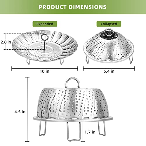 Steamer Basket, Premium Stainless Steel Vegetable Steamer Basket For Veggies & Seafood Cooking, Expandable Food Steaming Basket Fits For Various Size Pots & Pans (6.4" To 10") Laihifa #TOP6