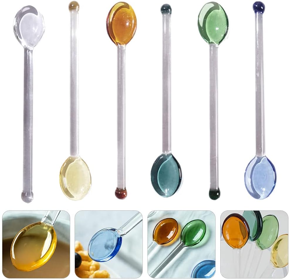 Small Glass Teaspoon, Crystal Clear Coffee Dessert Spoon, for Household Spoon Salt and Sugar, Flavored Tea Jar, Assorted Colors (6 Pieces)