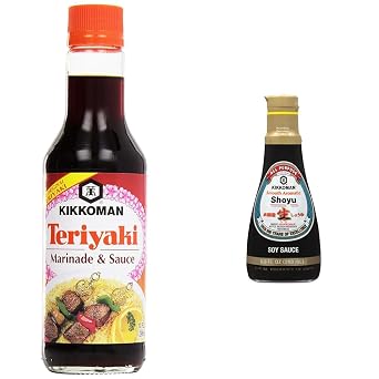 Kikkoman Asian Sauce Bundle - Teriyaki Marinade & Sauce 10 oz and Smooth Aromatic Soy Sauce 6.8 Fl Oz