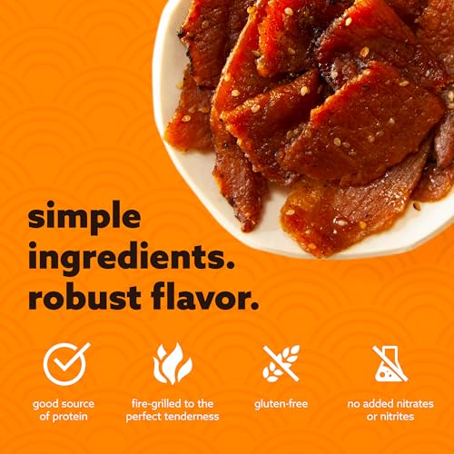 Image of Golden Island Korean BBQ Pork Jerky - (2 Pack) 9 oz Resealable Bag - Fire-Grilled Specialty Meat Snack - Sweet & Savory Protein Snack - 7g Protein per Serving - Made with 100% All-Natural Pork