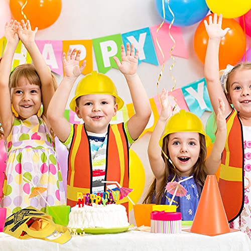 Geyoga 24 Pieces Construction Party Supplies Favor For Kids Construction Vest Cones Hat Dress Party Bag For Construction Theme Construction Birthday Party Halloween Decorations #TOP6