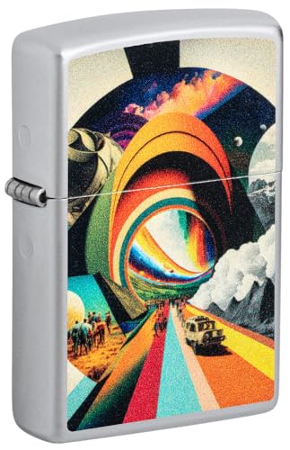 Image of Zippo Trippy Travel Design Satin Chrome,Windproof Pocket Lighter, Without Fuel and Gas