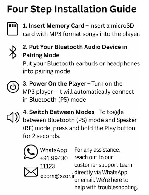 Image of Xzor Bluetooth Player - Built-in Speaker, Automatic Pairing MP3 Player - White