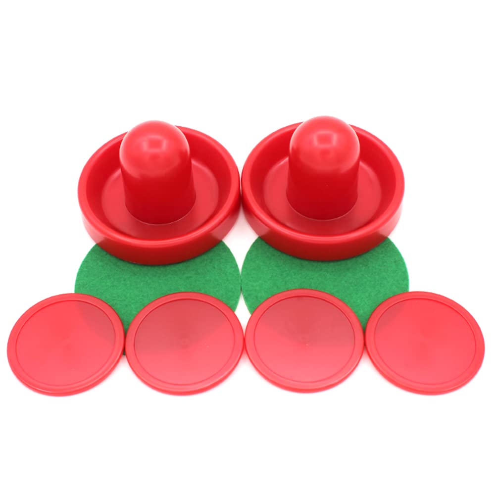Set di Hockey da Tavolo da 4 Pezzi 96 mm, 4 spingitori di Air Hockey portieri Dischi di Ghiaccio con 4 Flanella 8 Dischi – Rosso