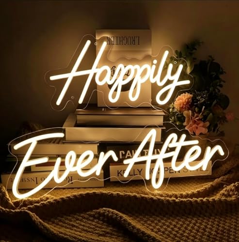 Happily Ever After LED Neon Light Sign Wedding Party Birthday Neon Art Wall Sign Decor USB Bedroom Home Pub Decor Valentines Day Night Light 5V Warm White