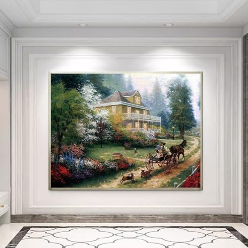 Peinture à l'huile grand format pour habiller un mur vide, art vintage de jardin floral 61x91