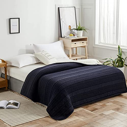 Cobertor de malha Sherpa Longhui Bedding, Azul marino, 60