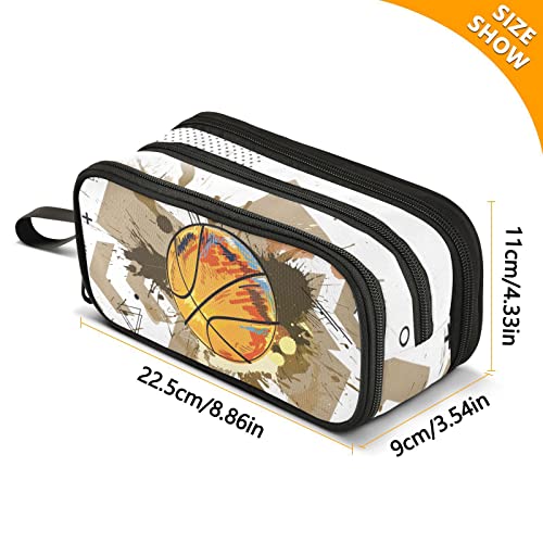 Image of ZAZYXTJ Basketball Large Capacity Pencil Case 3 Compartment Pen Pouch Storage Canvas Makeup Bag for School Office Teen Girl Boy Men Women