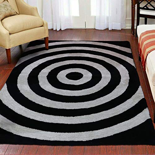 Image of THE HOME TALK Modern Polyester Area Rugs | Carpets for Living Room, Kitchen, Kid's Room, Bedroom | Microfiber Polyester Rugs | Shaggy Floor Carpet | Anti Skid Store (Silver and Black, 4' x 6' Feet)