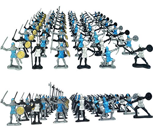 TYCBOY 60 Pieces Colorful Middle Ages Military Figures Soldier Army Toys Set Infantry Archer Warriors Sword&Shield Battleax Swordsmen Archaic Soldiers Medieval Soldiers Model