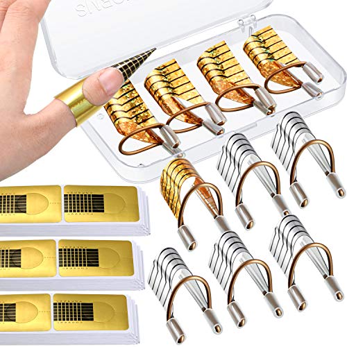 310 Pieces Acrylic Nail Art Extension Forms Set Include 300 Acrylic UV Gel Nail Guide Stickers Horseshoe Nail Forms 10 Reusable Nail Art Extension Forms Guide Protector French Nail Forms Tool
