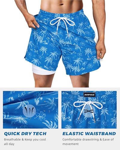 Image of SURF CUZ Mens Swim Trunks with Compression Liner Swim Shorts 7 inch Swimming Trunks Stretch 7 Inch Swim Suits Quick Dry