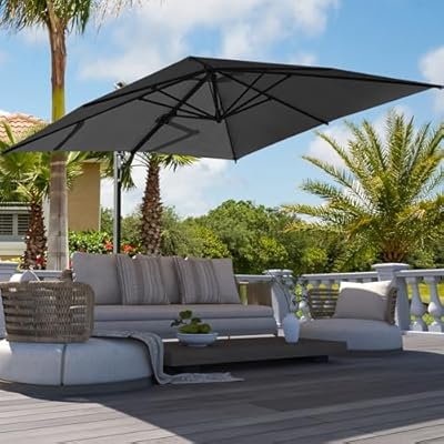 Luxury 10' X 10' Cantilever Patio Umbrella, 360°Rotation,Large Rectangular Cantilever Patio Umbrellas, Heavy Duty Aluminum Off-Set Patio Umbrella,Easy Tilt Sunshade Waterproof for Deck Patio Pool