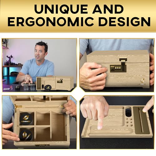 Image of Premium Large Bamboo Storage Box with Removable Organizer Tray & Glass Jars