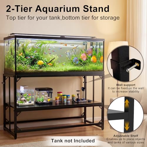Image of Fish Tank Stand, 50-75 Gallon Heavy Duty Metal Aquarium Stands, Reptile Tank, Turtle Tank, Breeder Tank Stand, 900LBS Capacity Terrarium Stand Rack with 2-Tier Storage Shelves (47.8 inchx19.7 inchx31.5 inch)