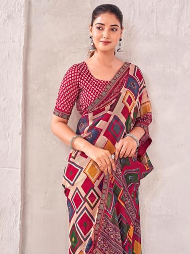 Image of SIRIL Women's Georgette Printed Saree with Unstitched Blouse Piece