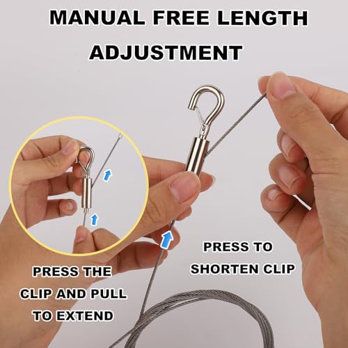 Image of Adjustable Picture Hanging Wire Kit, Supports up to 50lbs Include 4pcs Picture Hanging Wire Hanger Hardware & 8 D Rings & 16 Screws, for Art Pictures Mirrors Billboards Frame Canvas