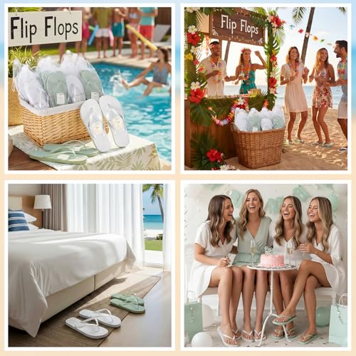 Image of Unittype Flip Flops Bulk for Wedding Guest Slippers Wedding Flip Flops with Cards Bags for Pool Beach Party