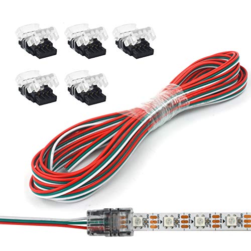 Aroidful 3Pin LED Strip Light Connectors, 5 Pack 3 Pin 10mm Solderless Connectors with 5M Extension Cable for Non-Waterproof 10mm 5050 LED Strip Lights Strip to Wire Quick Connection