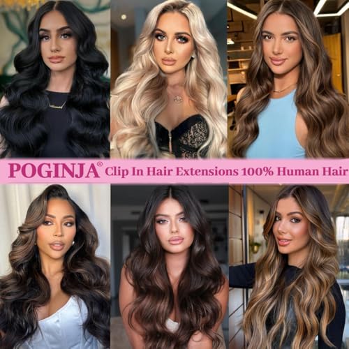 POGINJA Clip in Hair Extensions Real Human Hair, Remy Human Hair Clip in Extensions for Black Women, Invisible Natural Straight Seamless Clip ins Hair Extensions 8pcs Double Weft - Image 7