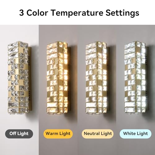 Image of Crystal Wall Sconce Lighting, Gold LED Wall Light Fixture with Warm /Neutral /White Light, Modern Wall Sconces for Bedroom, Bathroom, Living Room