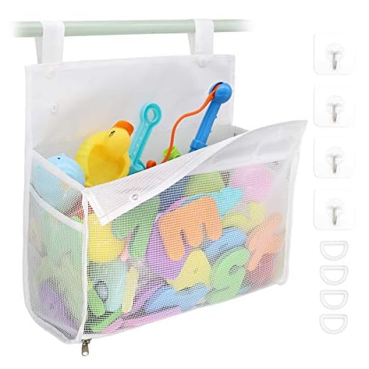 Bath Toy Organizer Multiple Ways to Hang, Extra Large Opening Bathroom Toy Holder, Bottom Zipper Bathtub Toy Storage Bag (White)