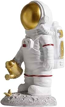 月ロケットと宇宙飛行士の置物　金属製　作家もの c-orn3105.jpg