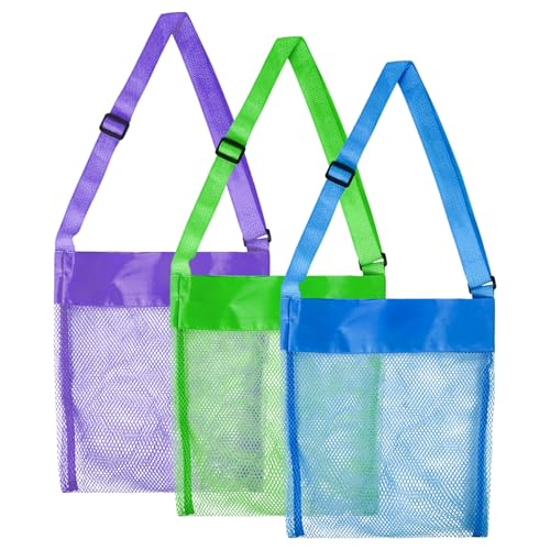 Luwint 3PCS Beach Shell Collecting Bags for Kids - Durable Mesh Shell Bags for Picking Up Seashells, Lightweight Shell Bags for Beach Trips and Treasures