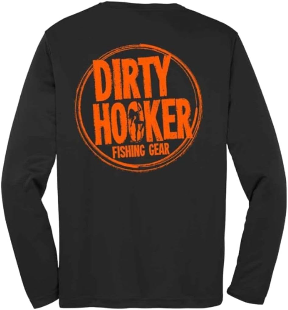 Dirty Hooker Long Sleeve Fishing Shirt for Men Orange Logo - Uv Protection Long Sleeve Shirt Men -Dry Fit Swim Shirt