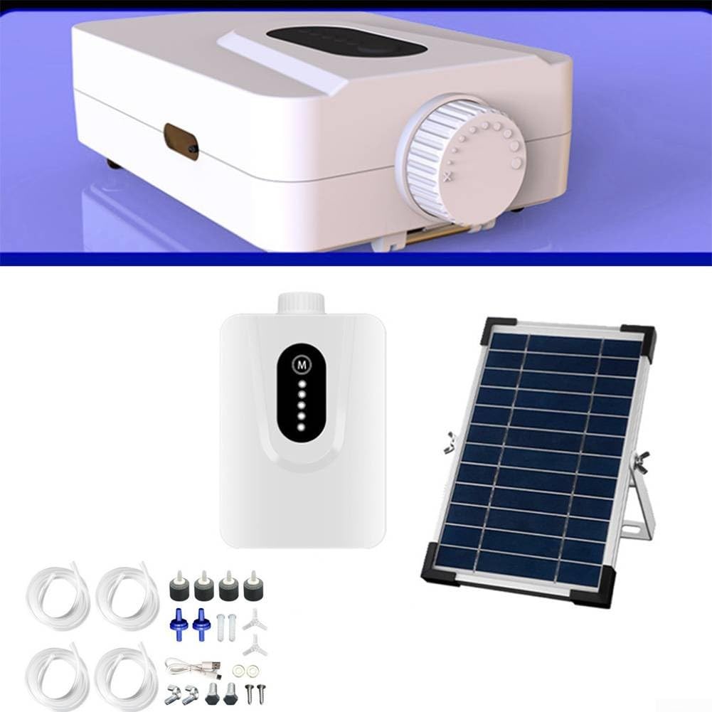 6 W 6 V Ossigenatore solare acquario pompa ad aria con batteria 6000 mAh, doppia ricarica solare e USB, funzionamento silenzioso per laghetti di pesci e acquario aerazione fino a