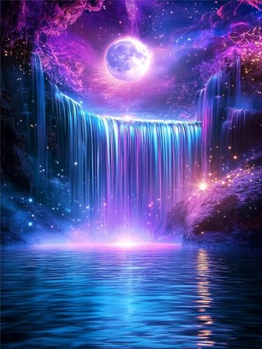 Luna Diamond Painting Adultos, Vista nocturna Diamond Painting Kit Completo de Arte de Diamantes Bordado Kits DIY Diamante Principiantes Manualidades para Home Wall Bedroom Decor, 40x50cm, Model81