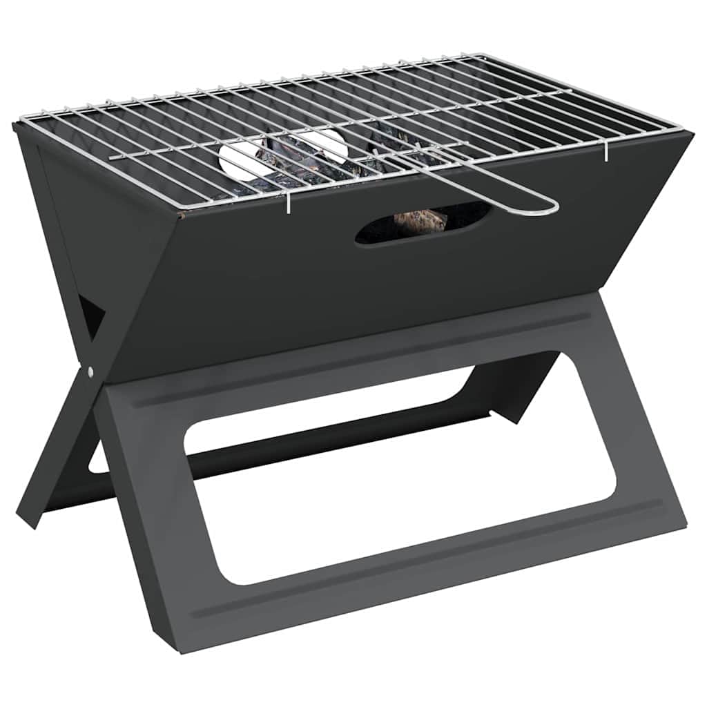 Grill outdoorowy, czarny, ze stali, 46 x 31 x 31 cm, kompaktowy, przenośny grill na taras, balkon, kemping, o wydajnym rozmiarze i wytrzymałym materiale, do grillowania bez dymu