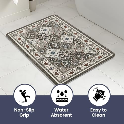 Image of MAXOSHINE PVC Bathroom Mats Anti Slip | Water Absorbent Bath Floor Mat | Quick Dry Anti Skid Bathroom Mats for Home | Door Mat for Wet Area 40x60 CM (Persian Grey)