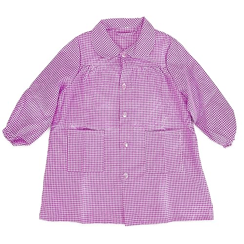 TIENDA EURASIA® Bata Escolar Infantil - Babi Escolar con Botones Estampado a Cuadros - Manga Larga - Disponible en Colores y Medidas Diferentes (T - 3 a 4 Años, Rosa)