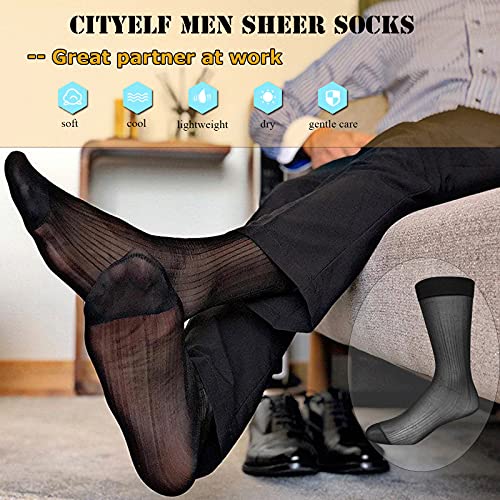 Cityelf Multi Pack Men Silk Socks Sheer Men Dress Socks Ultra Thin Nylon Sox Summer Cool Crew Socks3
