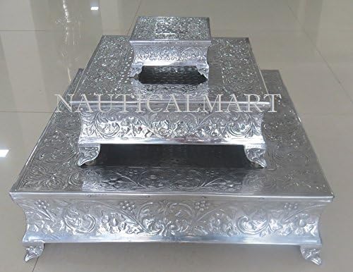 NAUTICALMART Set of 3 Beautiful Wedding Cake Stand in Silver Finish