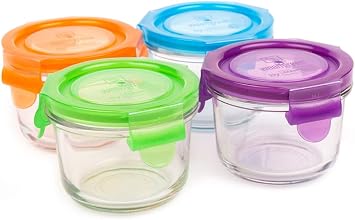 Wean Bowls Glass Food Storage Garden Pack - Pack of 4 x 5.4 oz Round containers Blue, Orange, Green, Grape
