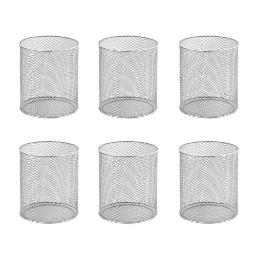 YBM Home Mesh Steel Kitchen Utensil Holder Keeps Cooking Tools & Silverware Organized and Accessible, Simple Round Cutlery Caddy Organizer for Counter, Kitchen, Table - Silver, 6-Pack 2375-6