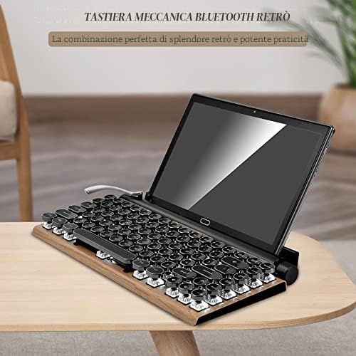 ASHATA Tastiera per macchina da scrivere retrò senza fili Bluetooth classico Vintage Verde Asse Tastiera Meccanica Reale con Tastiera Punk per Mac/PC/Laptop/Tablet/Cellulare