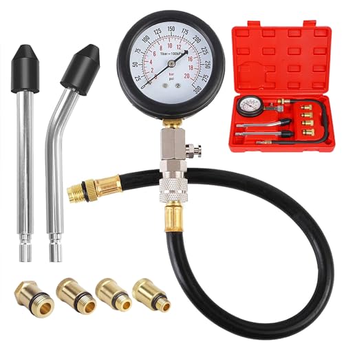 Especializadas Y Para Taller, Tools Kit Medidor Profesional de Compresión, 8pcs Kit de Comprobador de Compresión de Motor Profesional, Kit de Probador de Compresión de 0 a 300 Psi para Motor de...