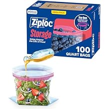 Ziploc Quart Food Storage Bags, Grip n Seal Technology for Easier Grip, Open, and Close, 100 Count