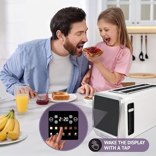 Image of Inspirex Touch Screen Toaster - 4 Slice, 2 Extra Long Slots - 5 Bread Types and 6 Browning Levels - Defrost, Reheat, Favorite, & Single Slot Modes - For Toast, Bagels, & Waffles - White