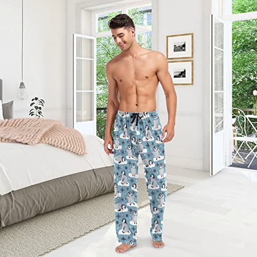 Christmas Winter Men's Pajama Pants Cute Penguins and Snowflakes Super Soft Lounge Pajama Bottoms with Pockets3