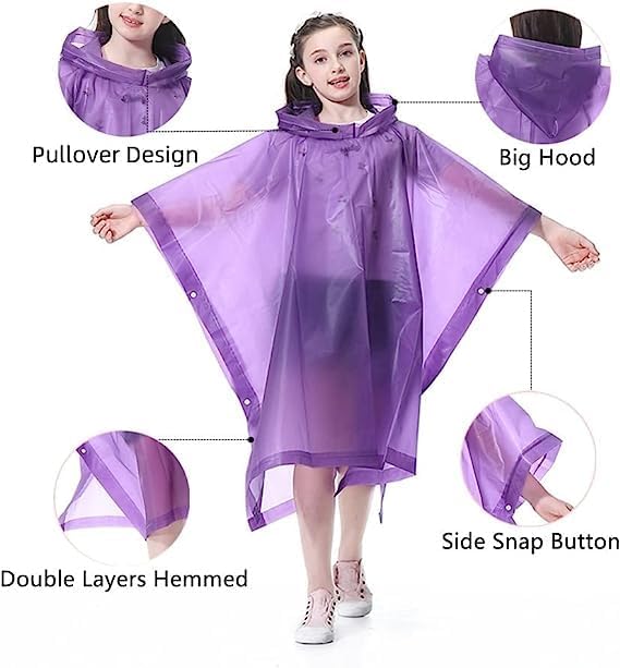 Miniatura 3 de Rain Poncho for Kids (2 Pack), Reusable EVA Children Raincoat Ponchos Rain Jacket with Hood for 6-14 Girls Boys