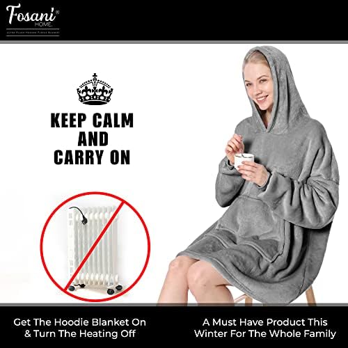FOSANI Oversized Hooded Fleece Sherpa Blanket For Men, Women, Teenagers and Kids alike - One Size Fits All (GREY)