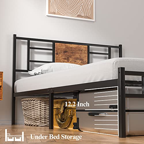 Vecelo Full Size Bed Frame With Wood Headborad, Mattress Foundation, Metal Platform With Steel Slats Support, No Box Spring Needed, Matte Black #TOP4