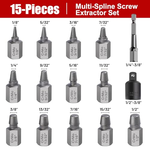 15-Piece Hex Head Bolt Extractor Kit